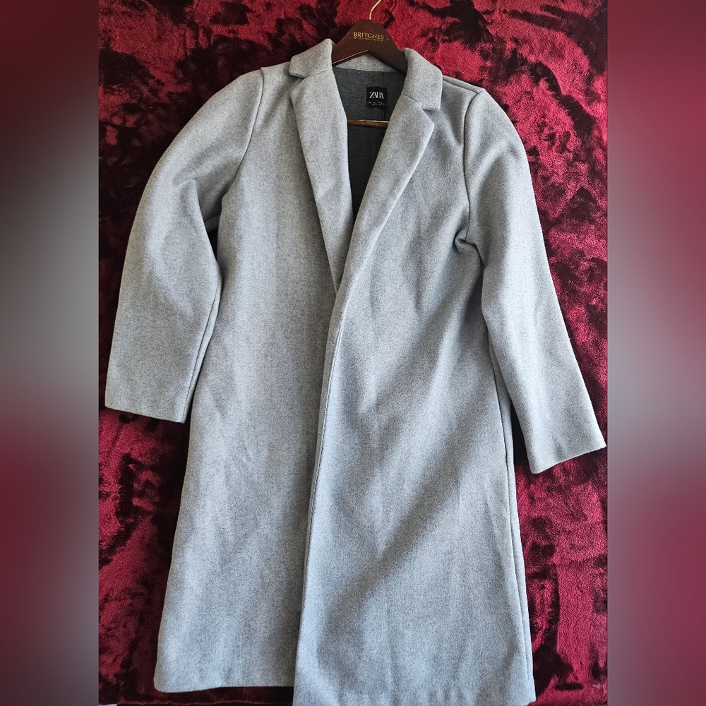Zara Faux Felt Wool Coat in Heather Gray Size large